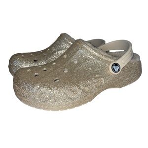 Crocs Big Kids Baya Lined Glitter Clog In Winter Golden  US Size J3